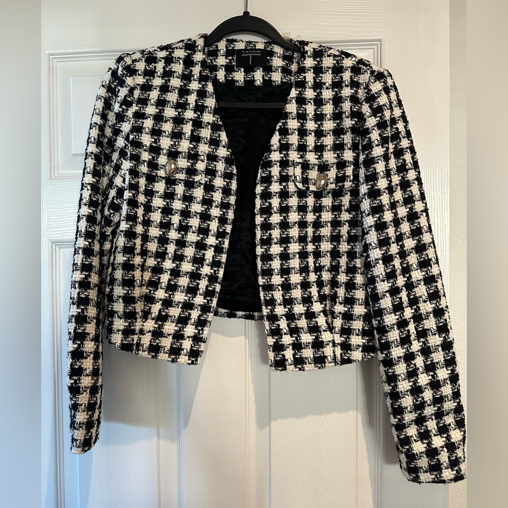 Tahari Black and White Checkered Blazer